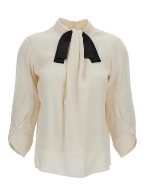 ELISABETTA FRANCHI: blouses - Soft Beige Blouse With Black Neck Bow