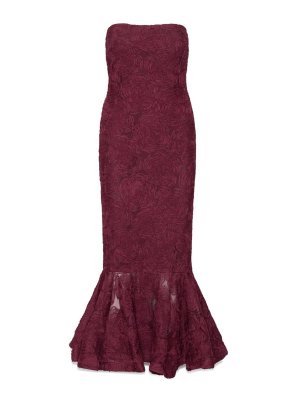 ROTATE Birger Christensen: knee length dresses - Floral Embroidery Midi Dress In Burgundy