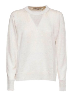 Max Mara: Strickpullover mit Rundhalsausschnitt - Rundhalspullover - Weiß