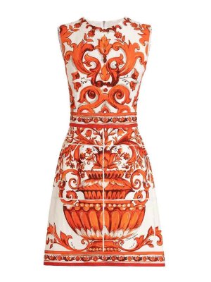 DOLCE & GABBANA: knee length dresses - Majolica Print Brocade Dress