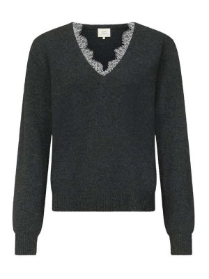 LOULOU STUDIO: Strickpullover mit V-Ausschnitt - V-Pullover - Grau