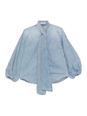 ZIMMERMANN: blouses - Indra Denim Tie Neck Blouse