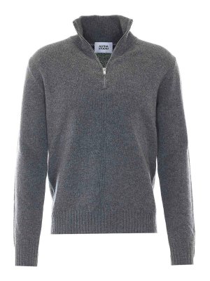 ALPHA STUDIO: cardigans - Grey Cardigan With Half Zip Closure