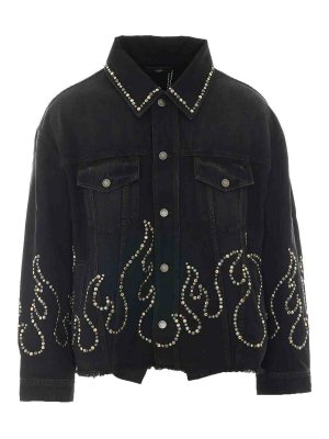 AMIRI: giacche casual - Giacca Trucker con Fiamme e Borchie