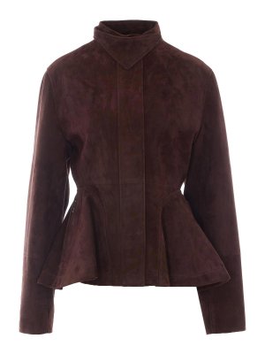 Alaïa: leather jacket - Chocolate Peplum Suede Jacket