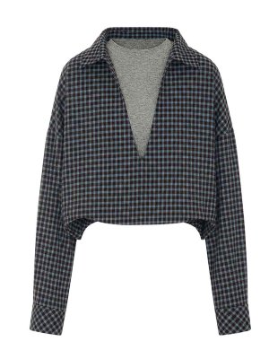 ELEH: camicie - Camicia Multicolor A Quadri Con Scollo A V