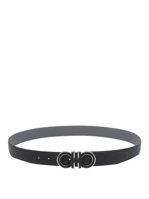 SALVATORE FERRAGAMO: belts - Black Adjustable And Reversible Gancini Belt