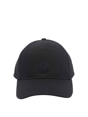 MONCLER: hats & caps - Black Logo Baseball Cap