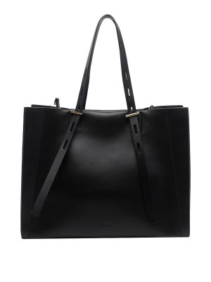MINOBOSSI: totes bags - Black Leather Paulette Tote Bag