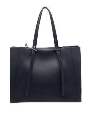MINOBOSSI: shopper - Borsa tote Paulette in pelle marina scura