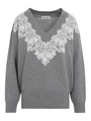 ALBERTA FERRETTI: Suéteres con cuello pico - Suéter Con Cuello De Pico - Beis