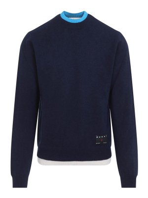 Marni: Strickpullover mit Rundhalsausschnitt - Rundhalspullover - Blau