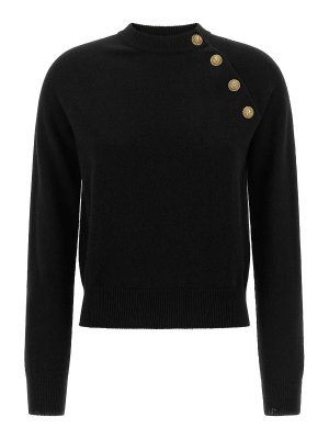 Balmain: Strickpullover mit Rundhalsausschnitt - Rundhalspullover - Schwarz