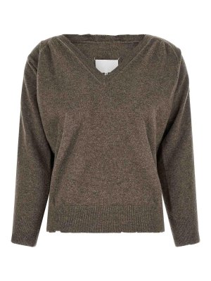 Maison Margiela: Strickpullover mit Rundhalsausschnitt - Rundhalspullover - Braun