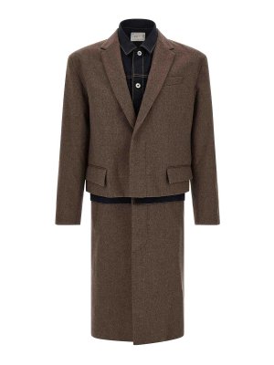 Sacai: cappotti al ginocchio - Cappotto in flanella di lana X Denim