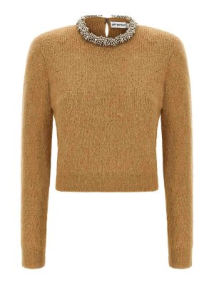 Self Portrait: Strickpullover mit Rundhalsausschnitt - Rundhalspullover - Braun
