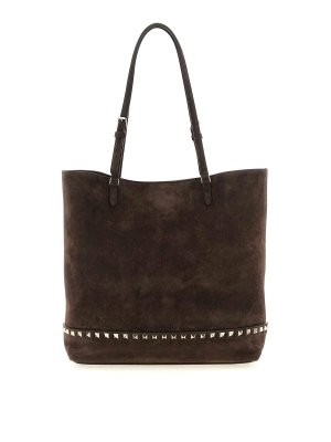 VALENTINO GARAVANI: shoulder bags - Rockstud Medium Suede Shoulder Bag