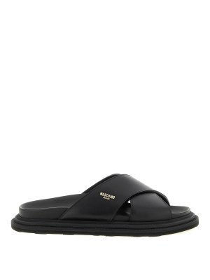 MOSCHINO: mules shoes - Leather Sabots With Logo