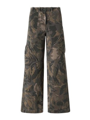 Pinko: casual trousers - Dark Green Haiku Trousers With Floral Design