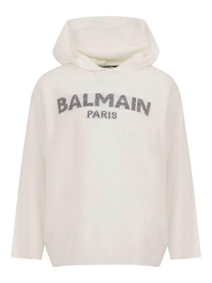Balmain: Strickpullover mit Rundhalsausschnitt - Rundhalspullover - Creme