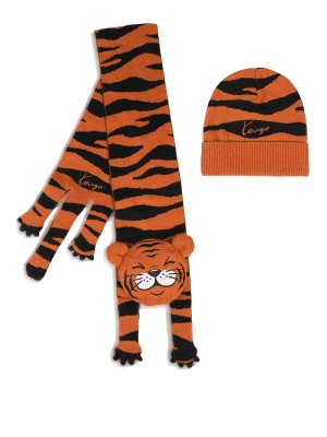 KENZO: cappelli - Cappello E Sciarpa Stampa Tigre