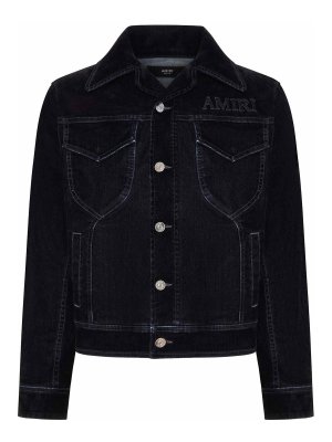 AMIRI: straight leg jeans - Flocked Denim Jacket With Embroidered Logo