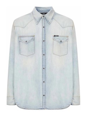 AMIRI: shirts - Washed Denim Western Shirt With Metal Buttons