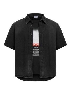 BALENCIAGA: shirts - Short-Sleeve Hybrid Shirt In Black Denim