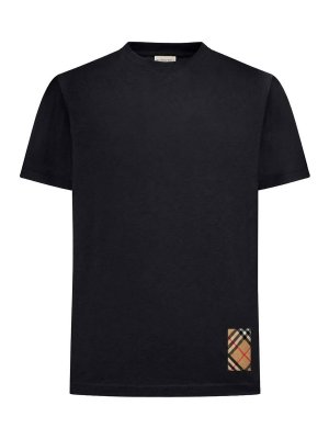BURBERRY: t-shirts - Cotton T-Shirt With Check Applique