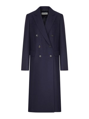 DRIES VAN NOTEN: long coats - Navy Blue Double-Breasted Long Coat