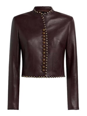 ETRO: leather jacket - Studded Cropped Leather Jacket