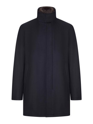 HERNO: jeans dritti, a sigaretta - Cappotto con collo alto e interno a contrasto