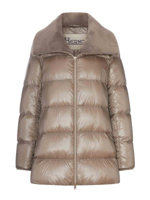 HERNO: padded coats - Long Puffer Coat With Faux Fur Collar