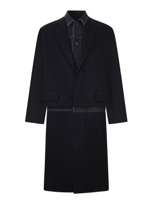 Sacai: cappotti al ginocchio - Cappotto a pannelli con inserto in denim