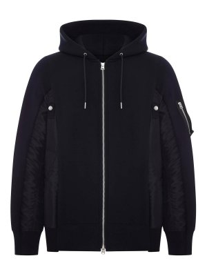 Sacai: Sweatshirts & Sweaters - Cotton And Nylon Zip-Up Hoodie