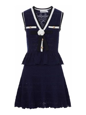Self Portrait: short dresses - Navy Blue Peplum Quilted Knit Mini Dress