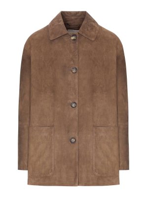 S MAX MARA: leather jacket - Suede Lambskin Overshirt