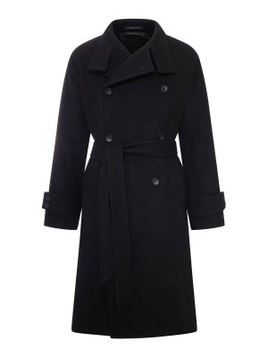 TAGLIATORE: trench coats - Double-Breasted Cloth Coat With Belt