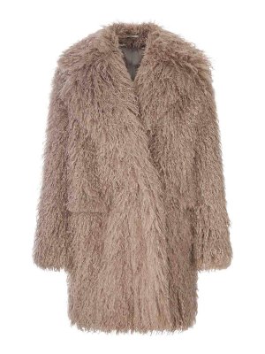 TAGLIATORE: leather coats - Curly Sheepskin Coat With Wide Collar