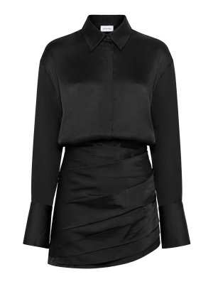 THE ANDAMANE: shirts - Satin Mini Shirt Dress With Draped Skirt