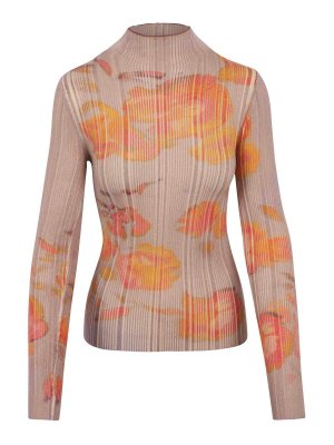 DIESEL: Turtlenecks & Polo necks - Floral Print Ribbed Turtleneck