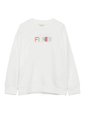 Fendi Jr: Strickpullover mit Rundhalsausschnitt - Rundhalspullover - Weiß