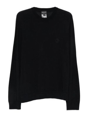 GIORGIO ARMANI: maglia collo rotondo - Maglione in lana con logo ricamato