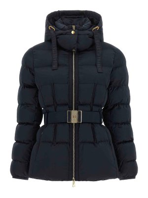 ELISABETTA FRANCHI: padded jackets - Belted Down Jacket With Logo Buckle