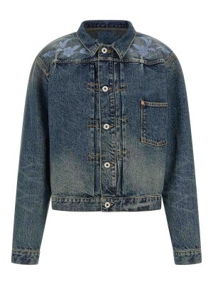 KENZO: denim jacket - Floral Embroidery Denim Jacket