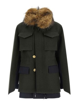 Sacai: Pelz und Shearling - Pelz - Grün