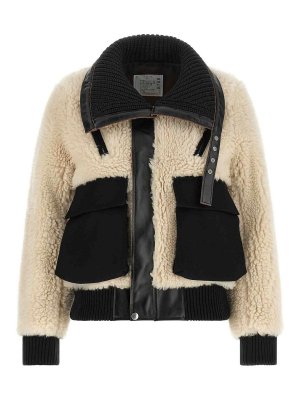 Sacai: Fur & Shearling Coats - Shearling Effect Wool Jacket