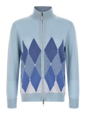 BALLANTYNE: cardigans - Classic Diamond Intarsia Zip Cardigan