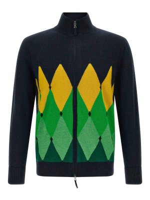 BALLANTYNE: cardigans - Classic Diamond Intarsia Zip Cardigan