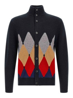 BALLANTYNE: cardigans - Classic Diamond Diamond Intarsia Cardigan